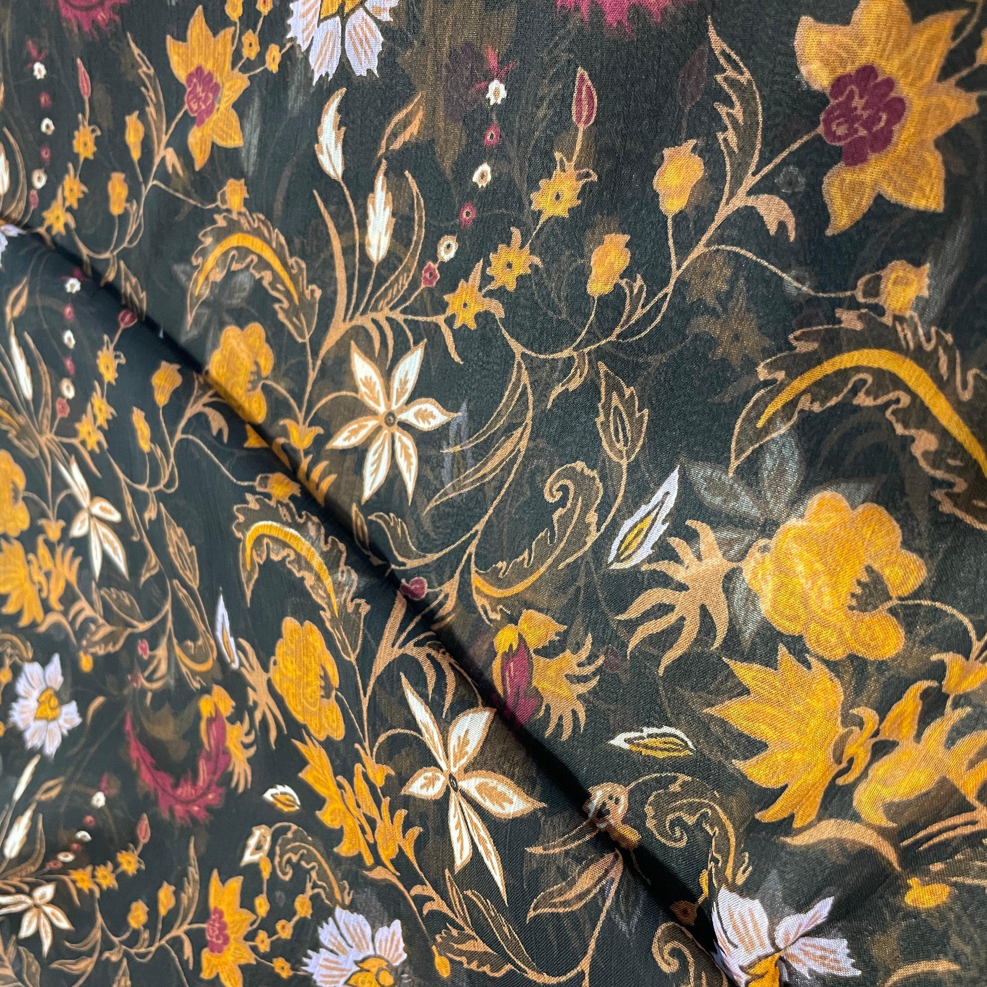 Black Floral Print Georgette Fabric 5801