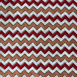 White Maroon Chevron Print Cotton Fabric 16110