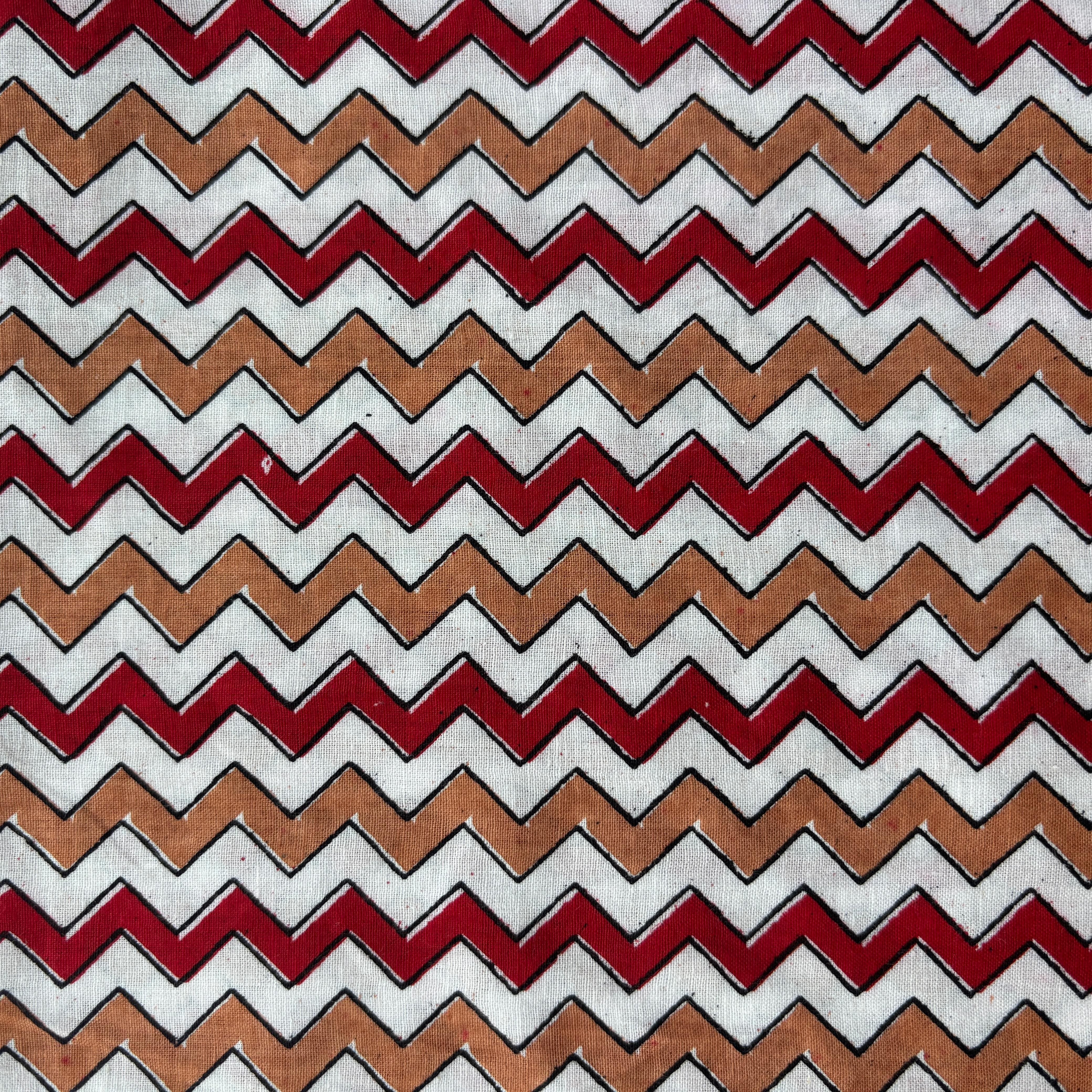 White Maroon Chevron Print Cotton Fabric 16110