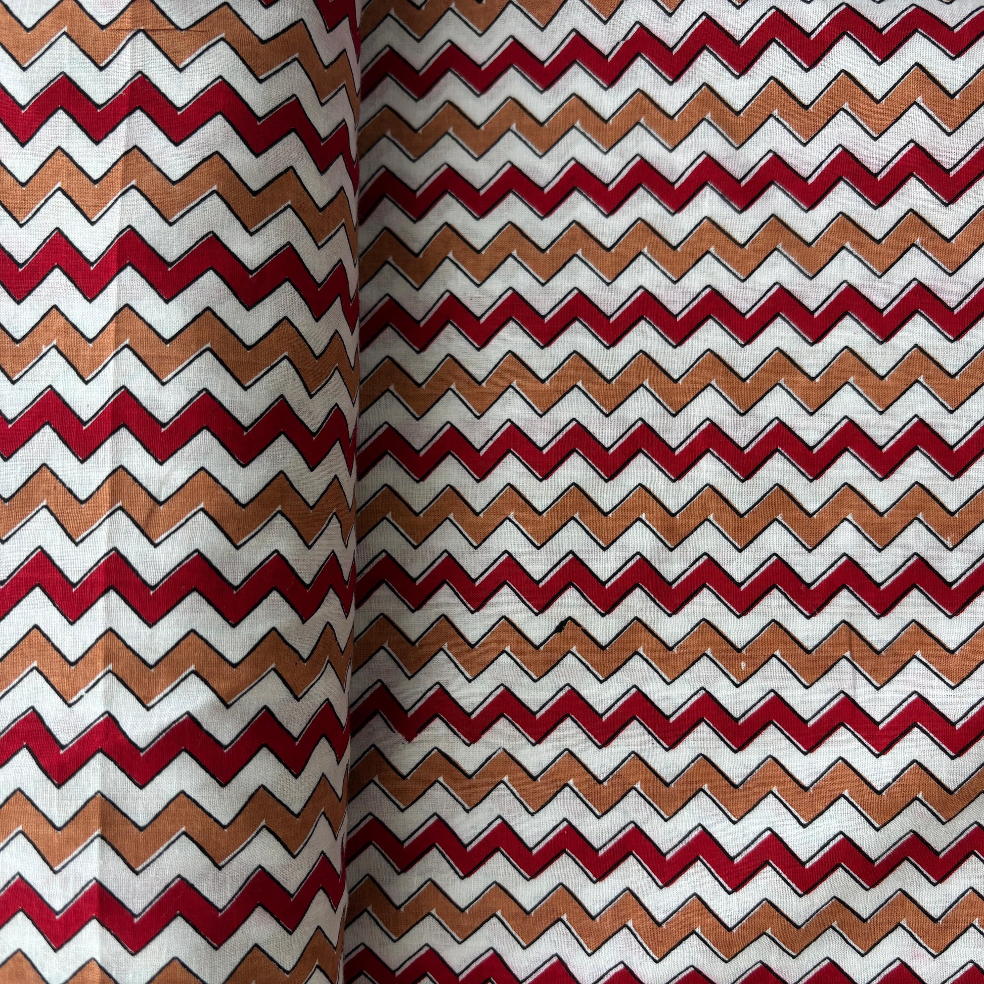 White Maroon Chevron Print Cotton Fabric 16110