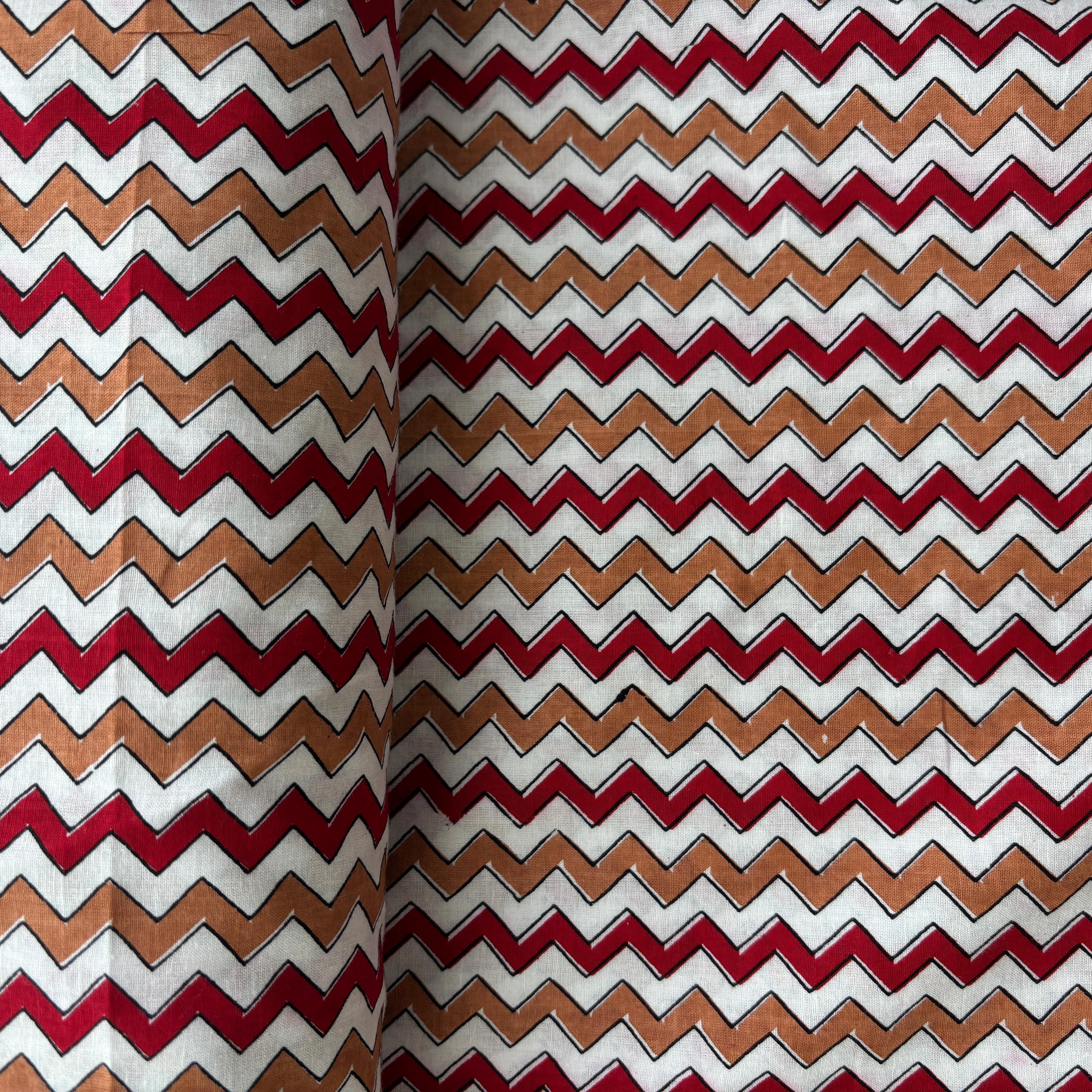 White Maroon Chevron Print Cotton Fabric 16110