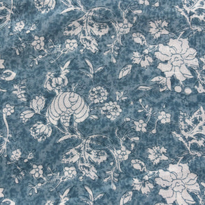 Steel Blue Floral Print Cotton Fabric 16215
