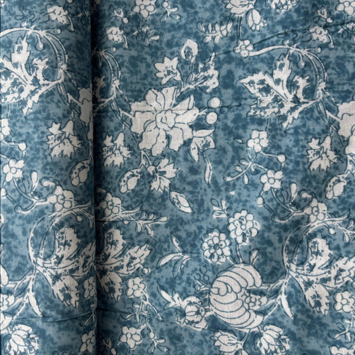 Steel Blue Floral Print Cotton Fabric 16215