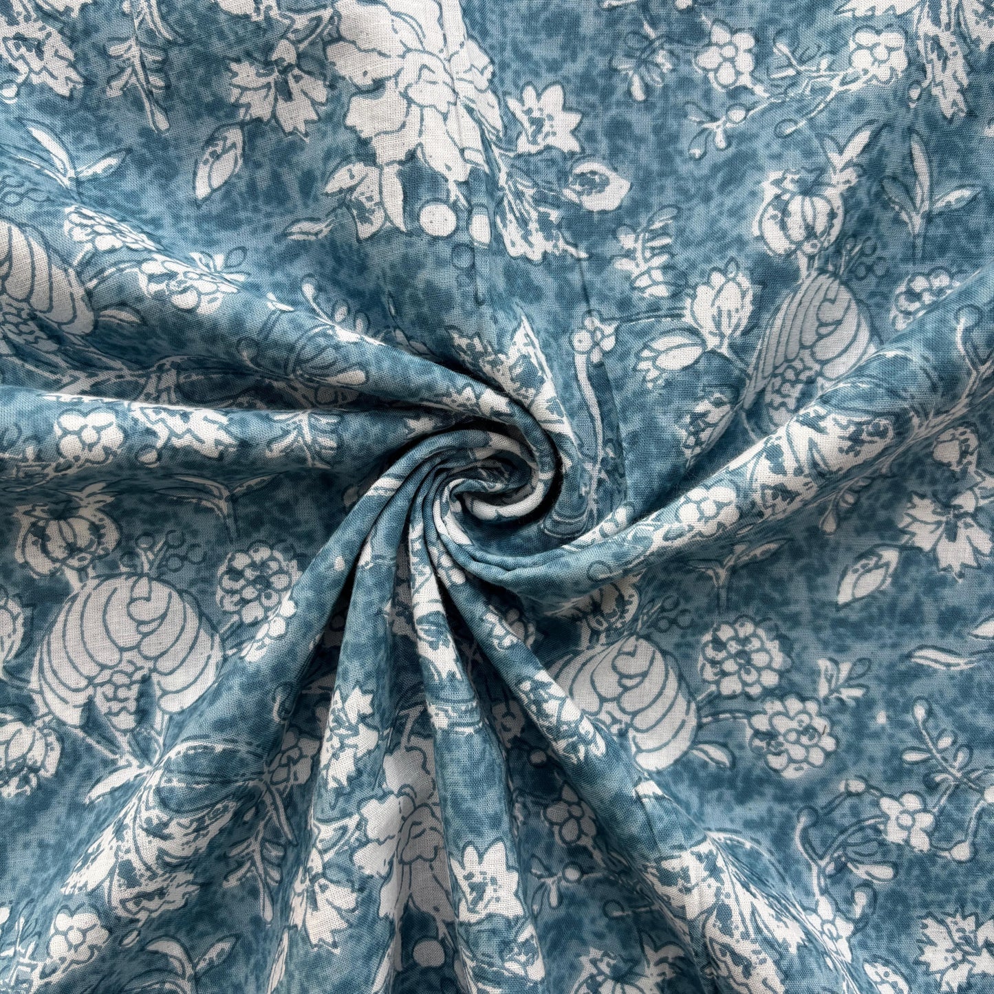 Steel Blue Floral Print Cotton Fabric 16215