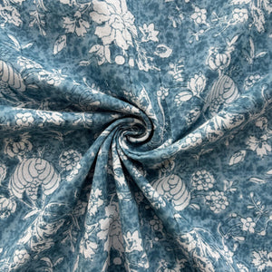 Steel Blue Floral Print Cotton Fabric 16215