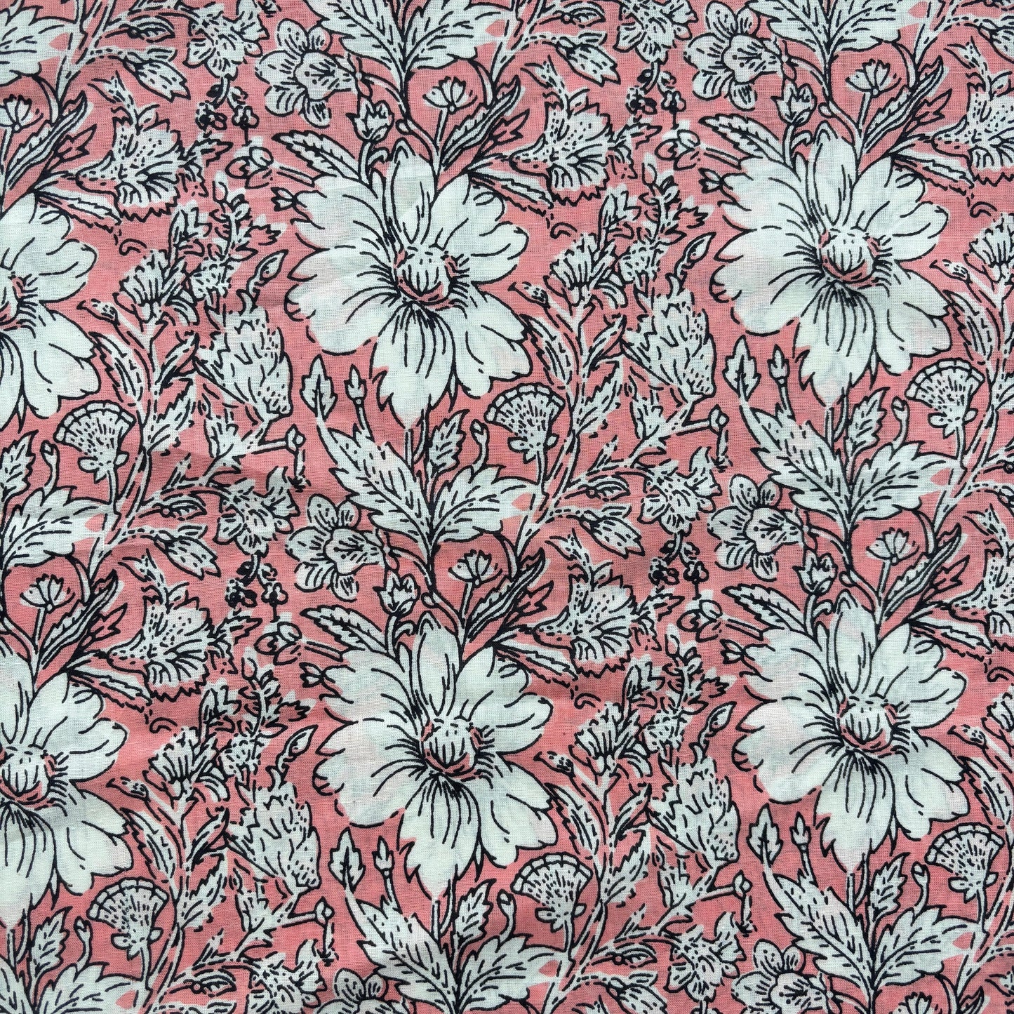 Pink White Floral Print Cotton Fabric 16242