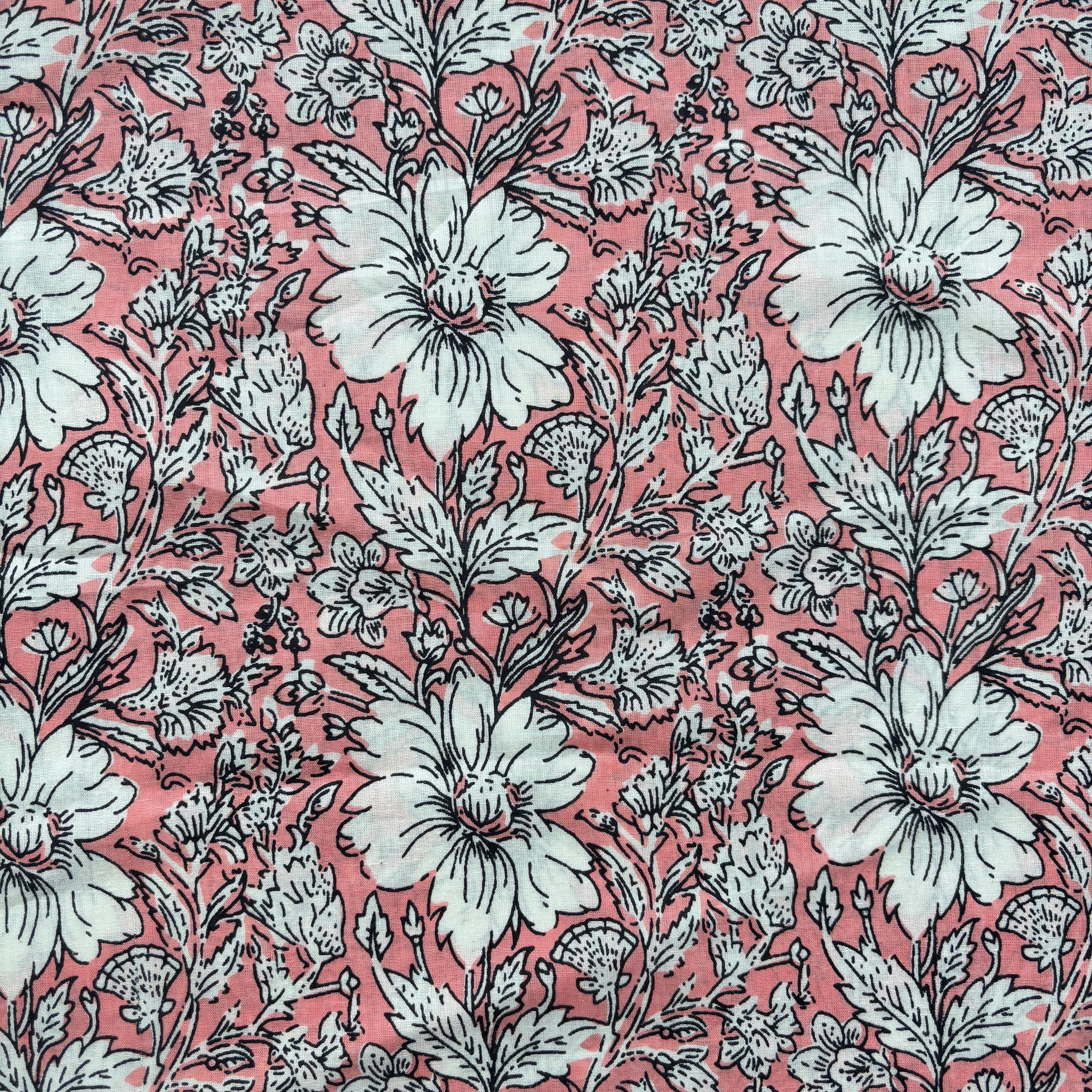 Pink White Floral Print Cotton Fabric 16242