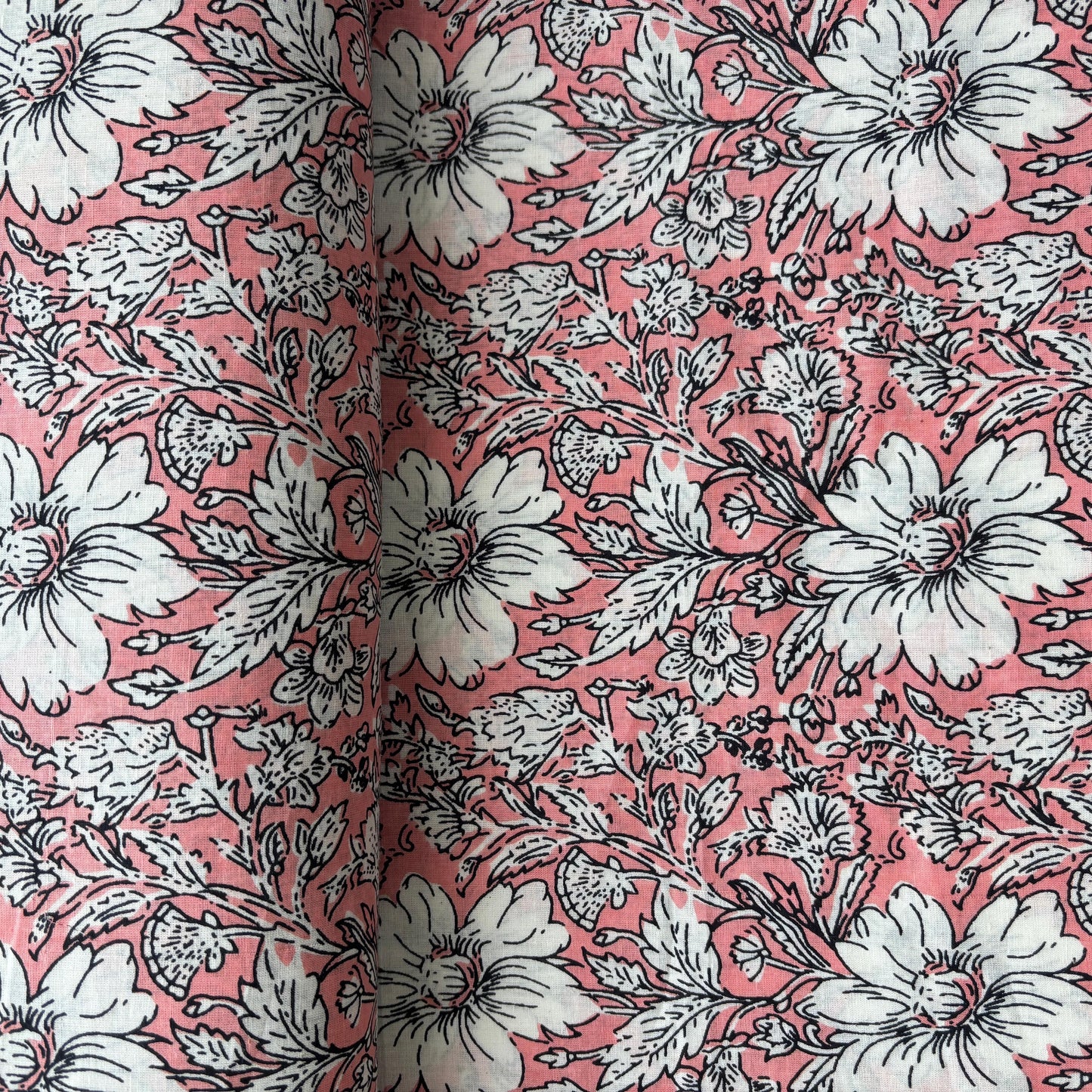Pink White Floral Print Cotton Fabric 16242