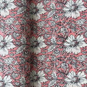 Pink White Floral Print Cotton Fabric 16242