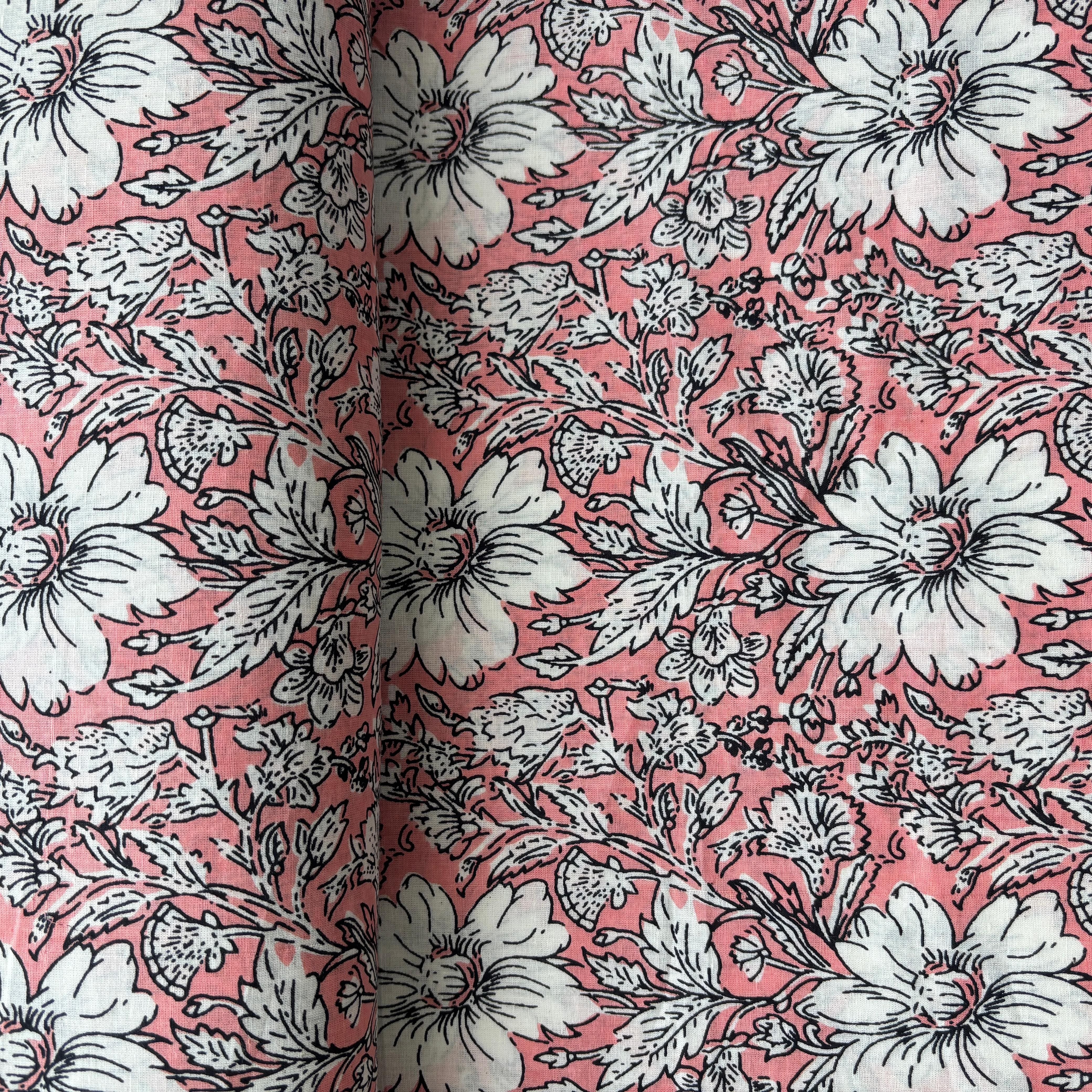 Pink White Floral Print Cotton Fabric 16242