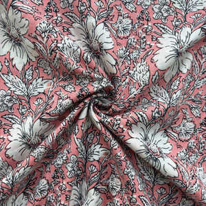 Pink White Floral Print Cotton Fabric 16242