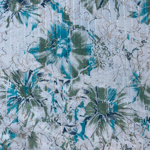 Off White Blue Green Floral Foil Thread Sequins Embroidery Cotton Fabric 15426