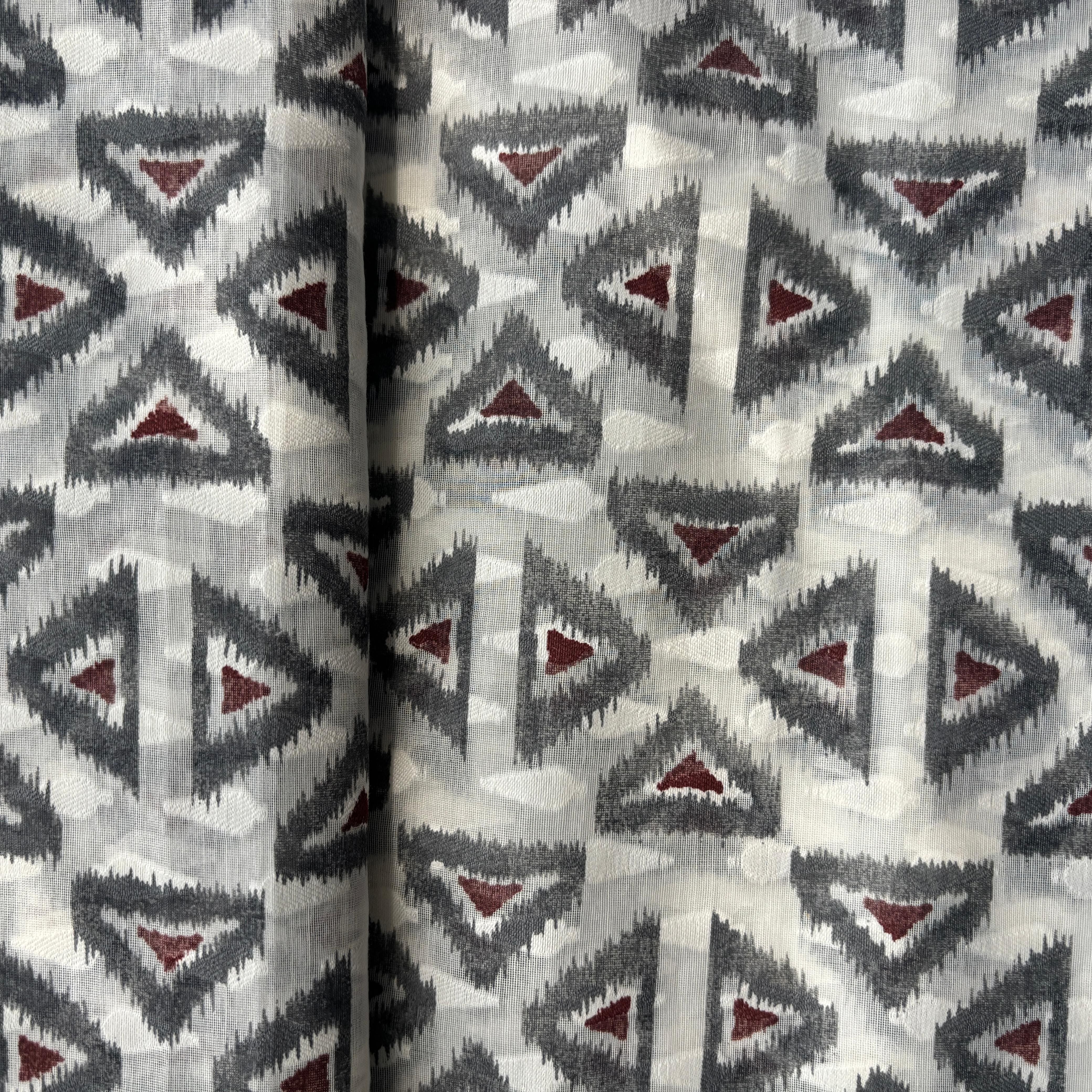 Off White Grey Geometrical Cotton Chanderi Fabric 15616