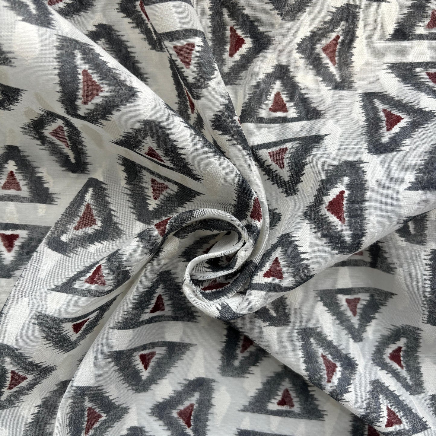 Off White Grey Geometrical Cotton Chanderi Fabric 15616