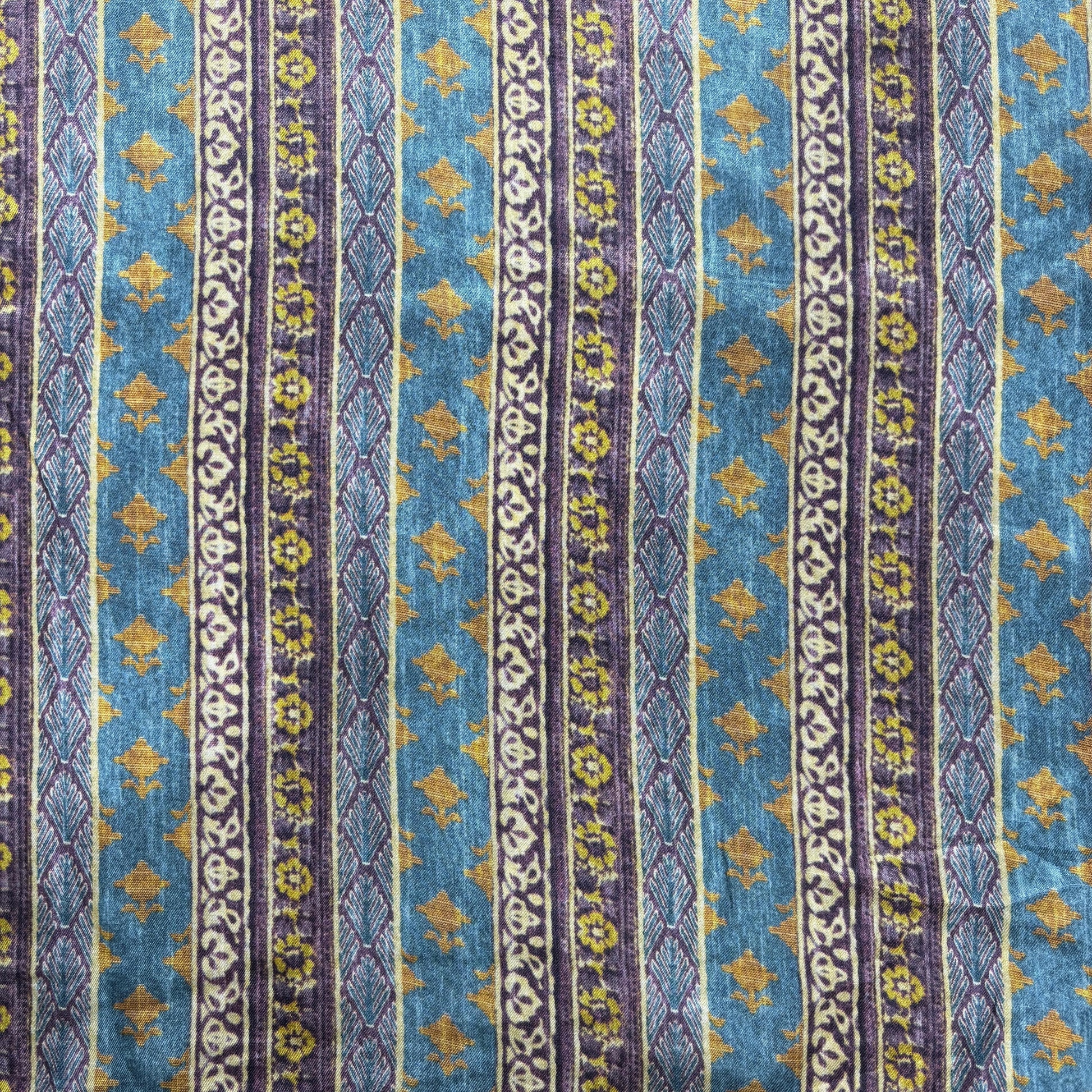 Blue Stripes Floral Print Bemberg Gajji Silk Fabric 15582