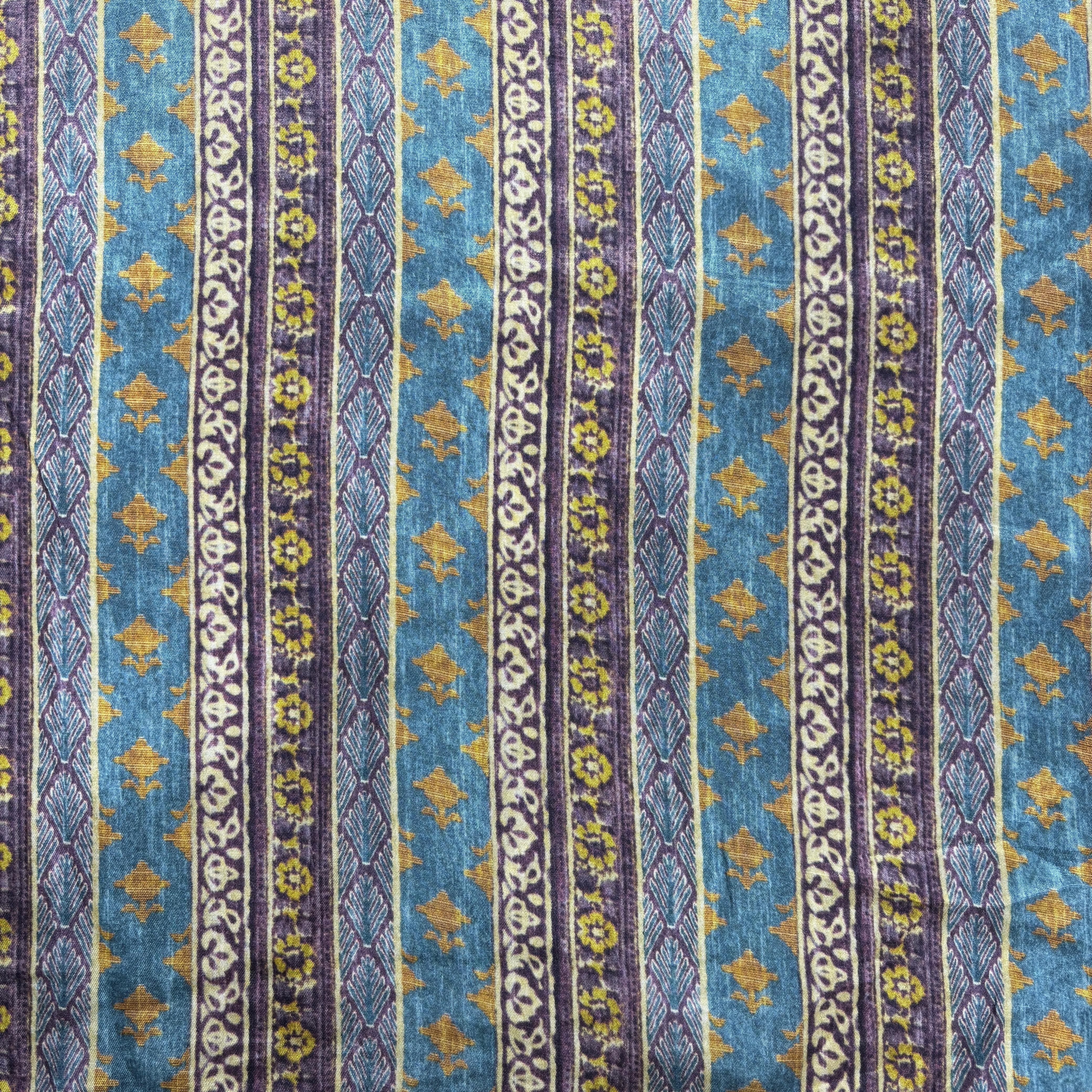 Blue Stripes Floral Print Bemberg Gajji Silk Fabric 15582
