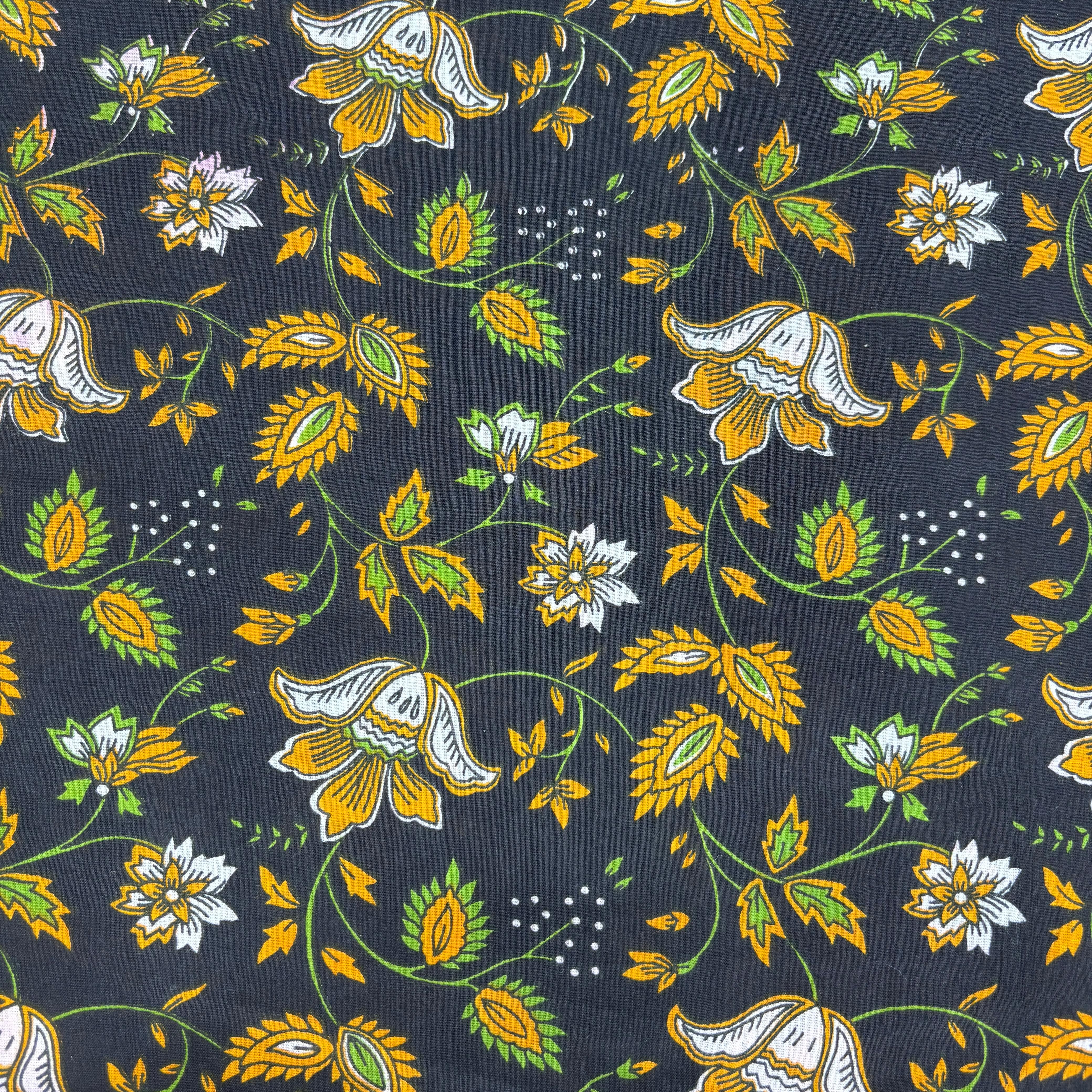 Black and Yellow Floral Print Cotton Fabric 5062