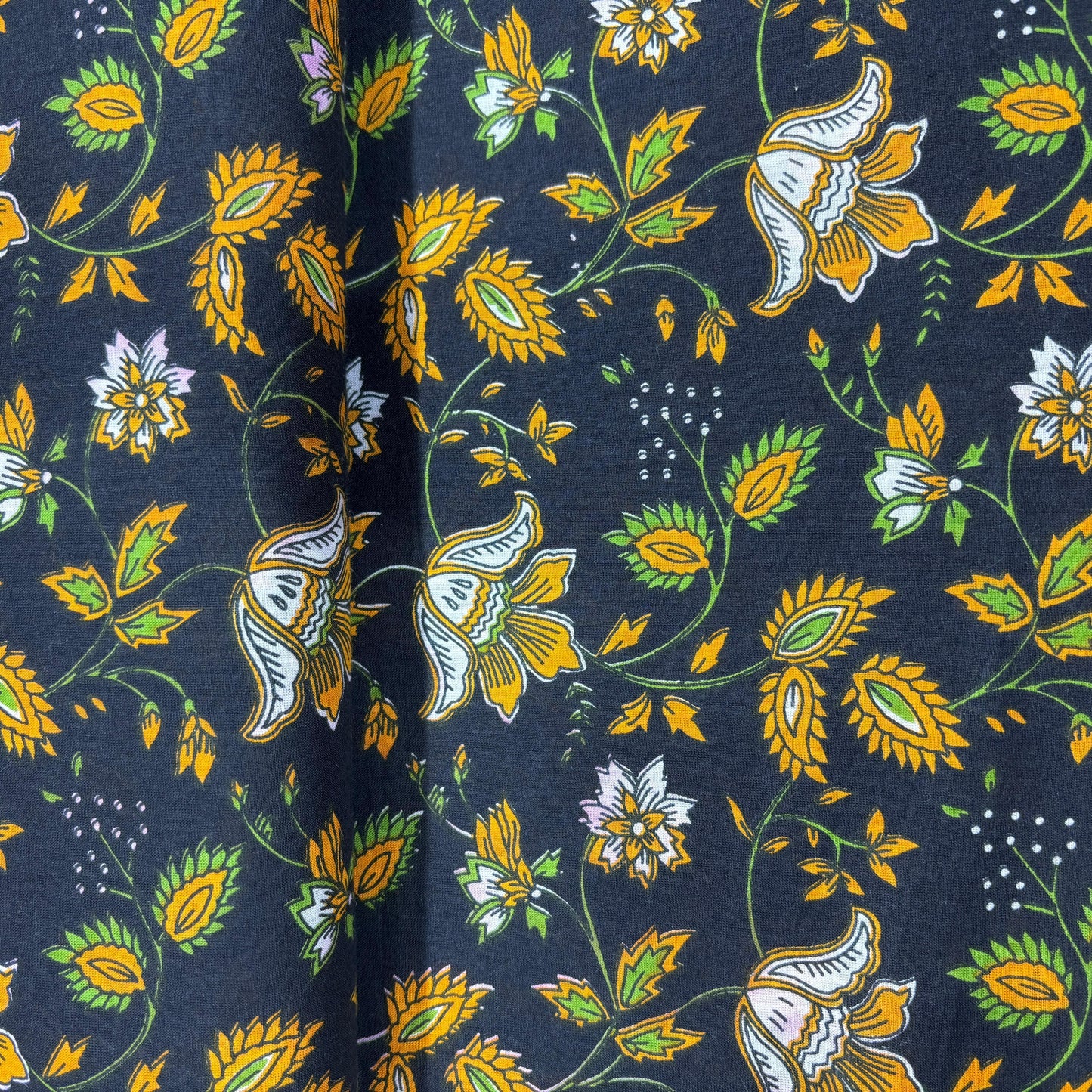 Black and Yellow Floral Print Cotton Fabric 5062