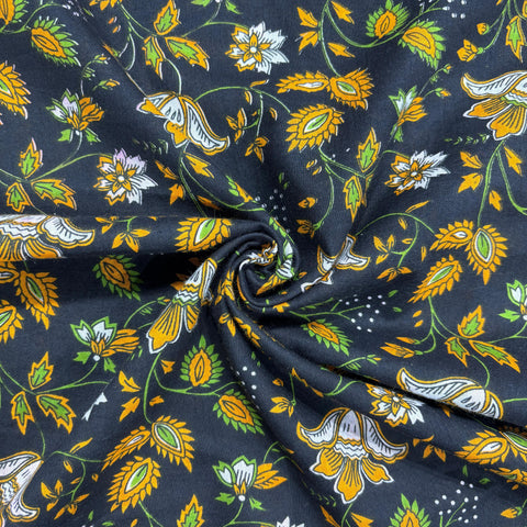 Black and Yellow Floral Print Cotton Fabric 5062