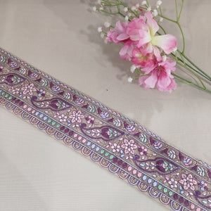 Cream Purple Embroidery Lace 15829