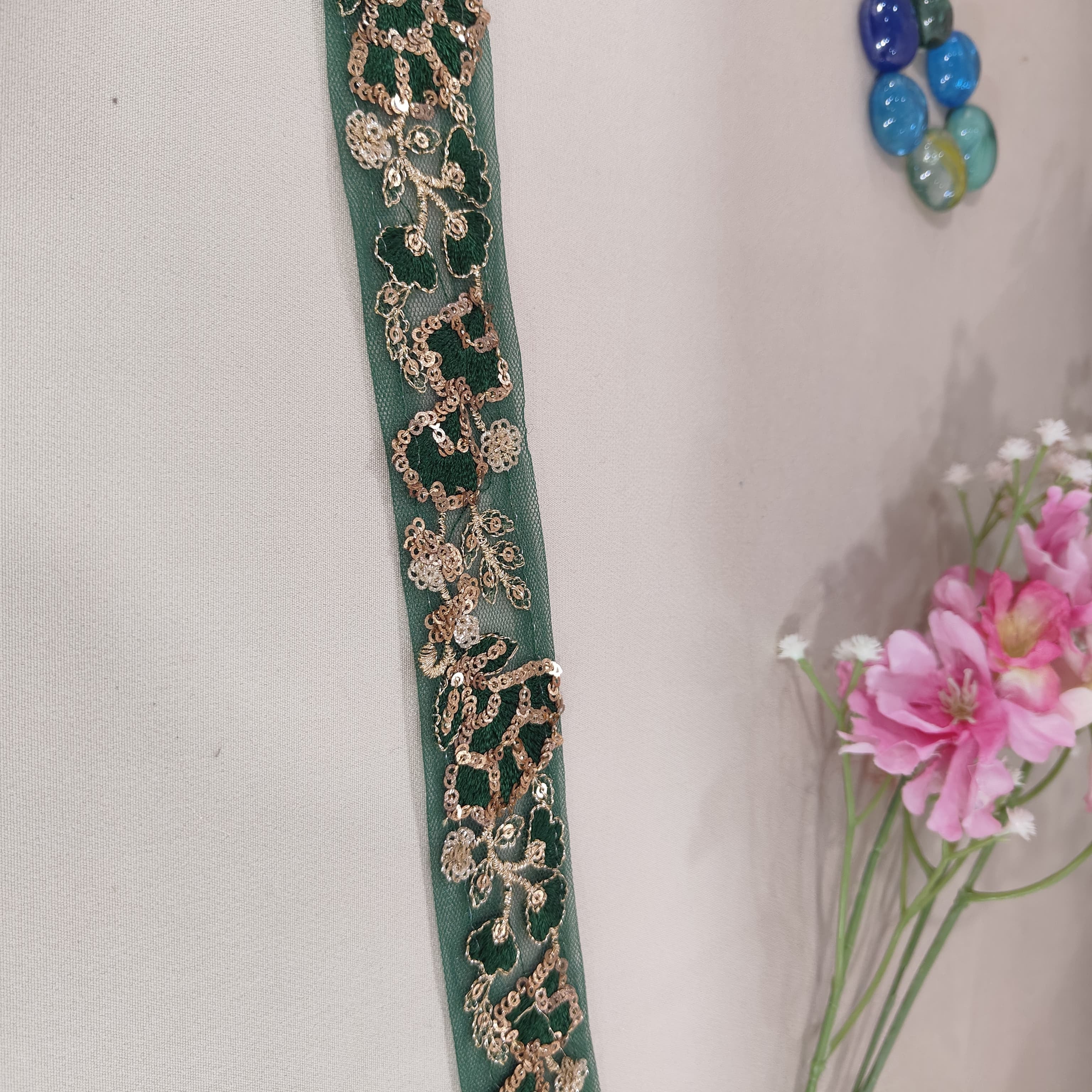 Green Sequins Embroidery Lace 15788