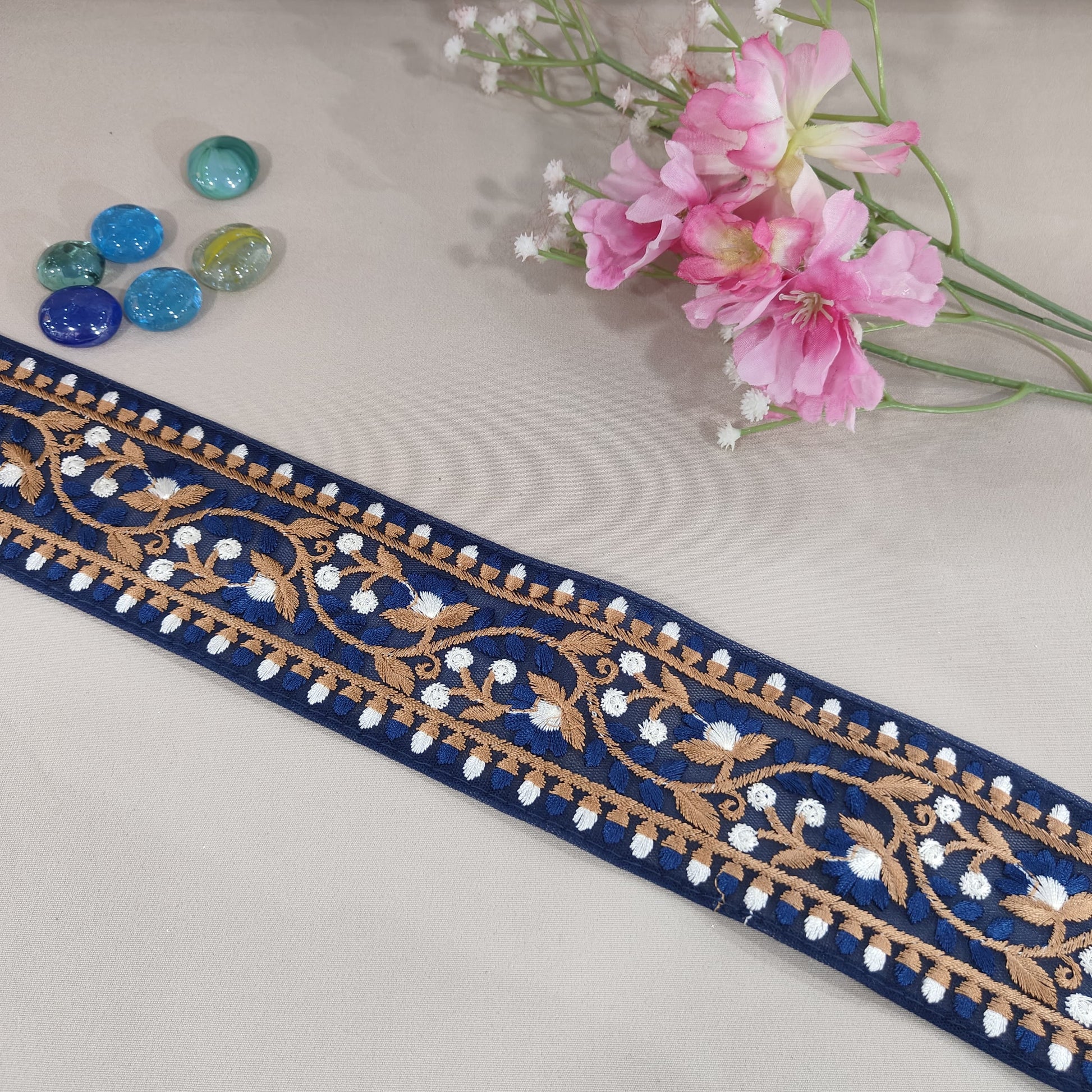 Blue Floral Thread Net Lace 14712