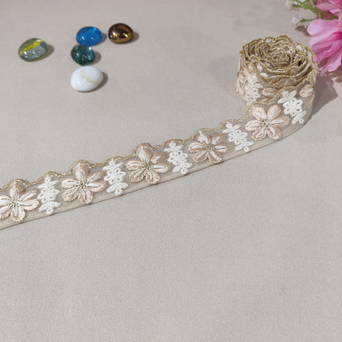 Peach Pink Floral Embroidery Lace 15823