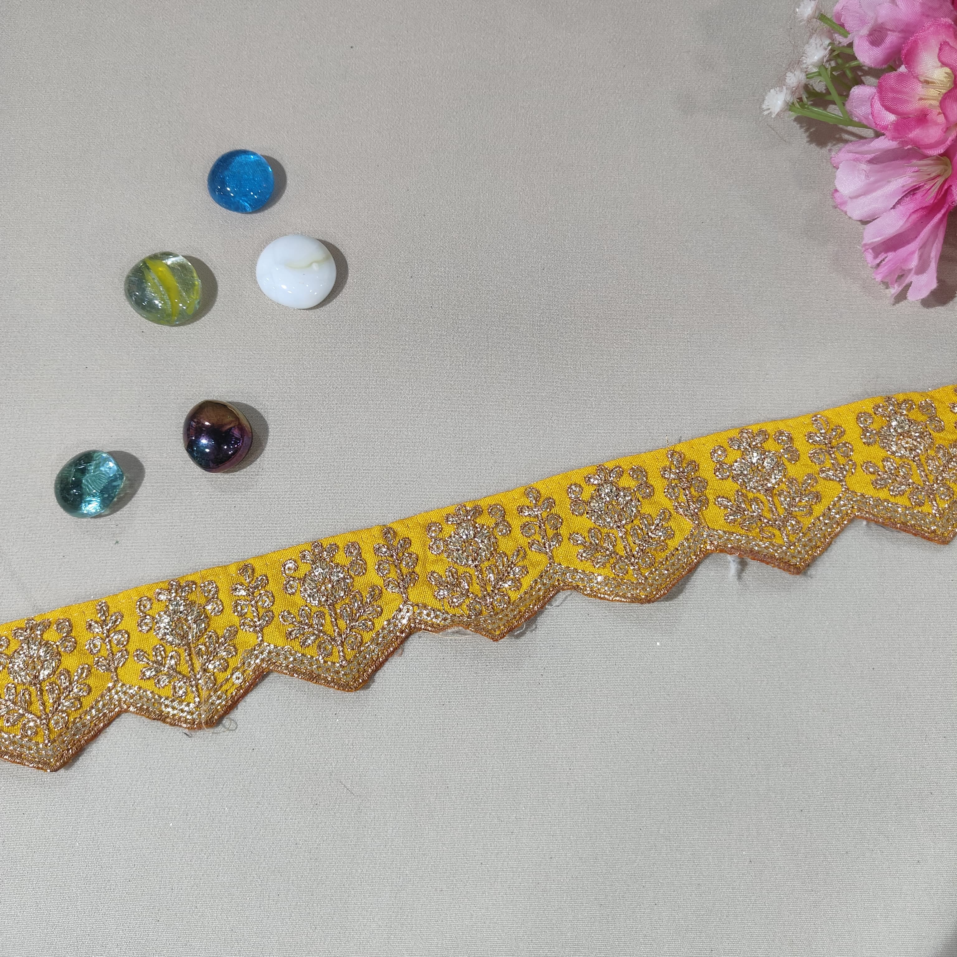 Mustard Yellow Chevron Zari Embroidery Lace 15841