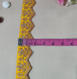 Mustard Yellow Chevron Zari Embroidery Lace 15841