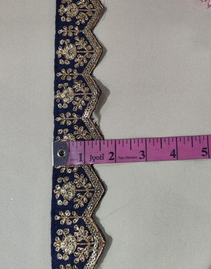 Navy Blue Chevron Zari Embroidery Lace 15846