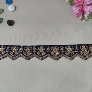 Navy Blue Chevron Zari Embroidery Lace 15846
