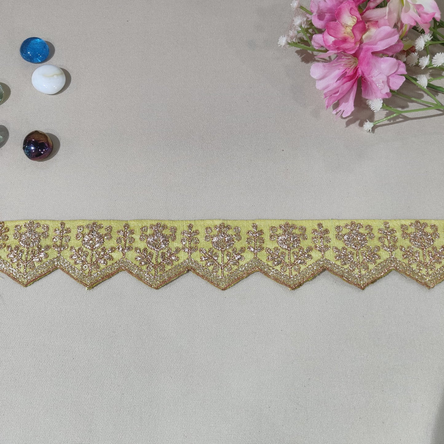 Lemon Green Chevron Zari Embroidery Lace 15839