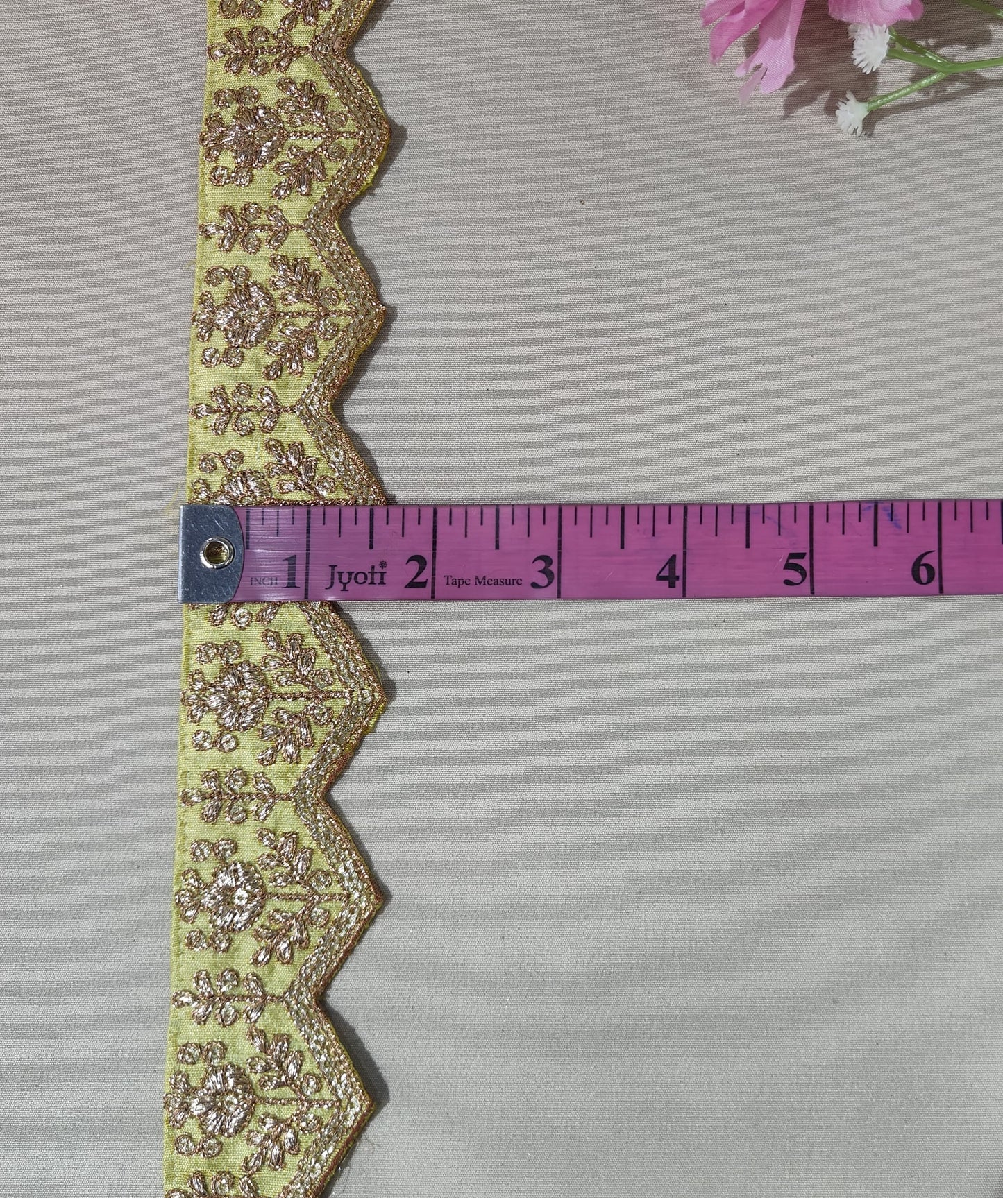 Lemon Green Chevron Zari Embroidery Lace 15839