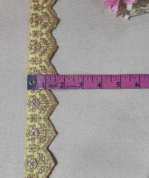 Lemon Green Chevron Zari Embroidery Lace 15839