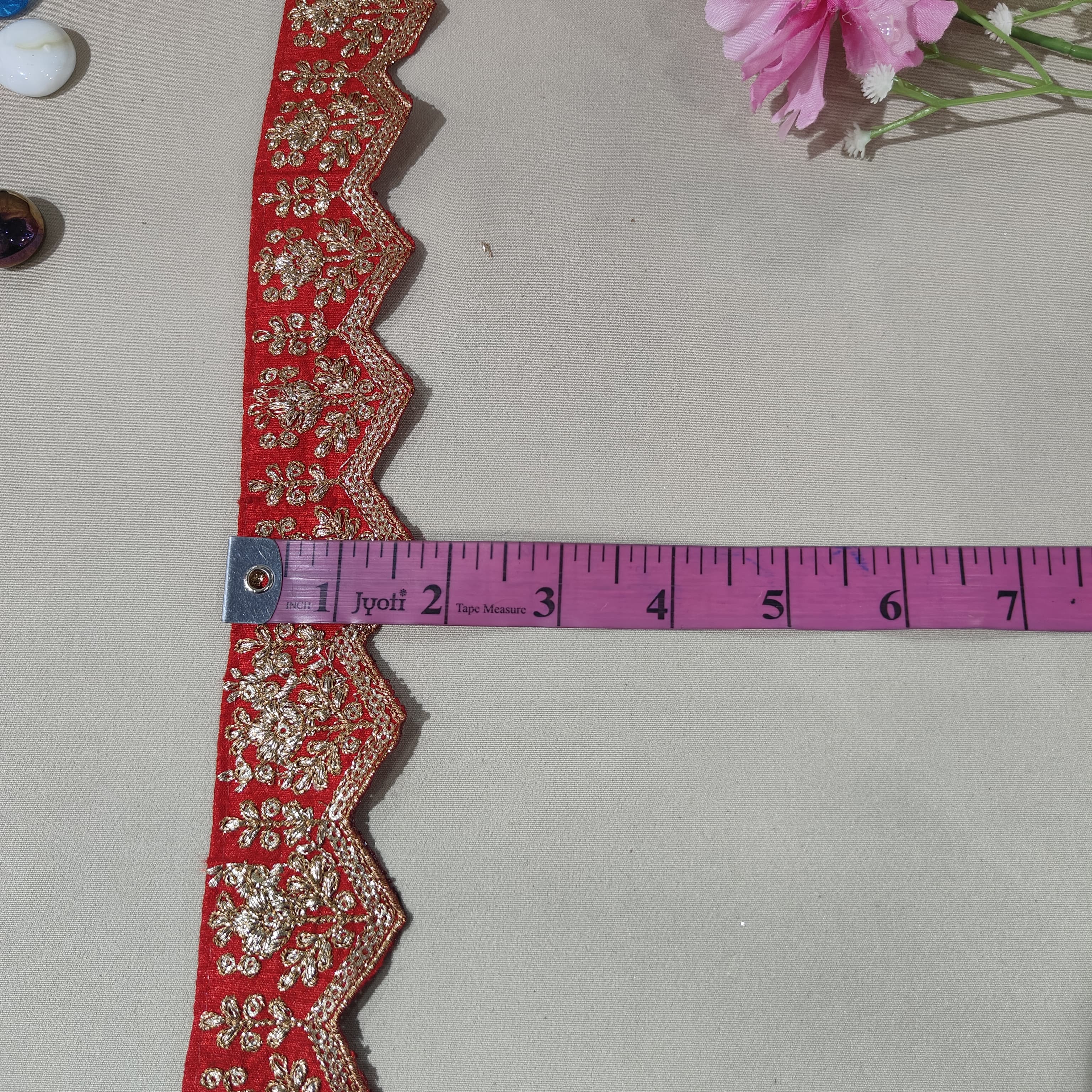 Red Chevron Zari Embroidery Lace 15844