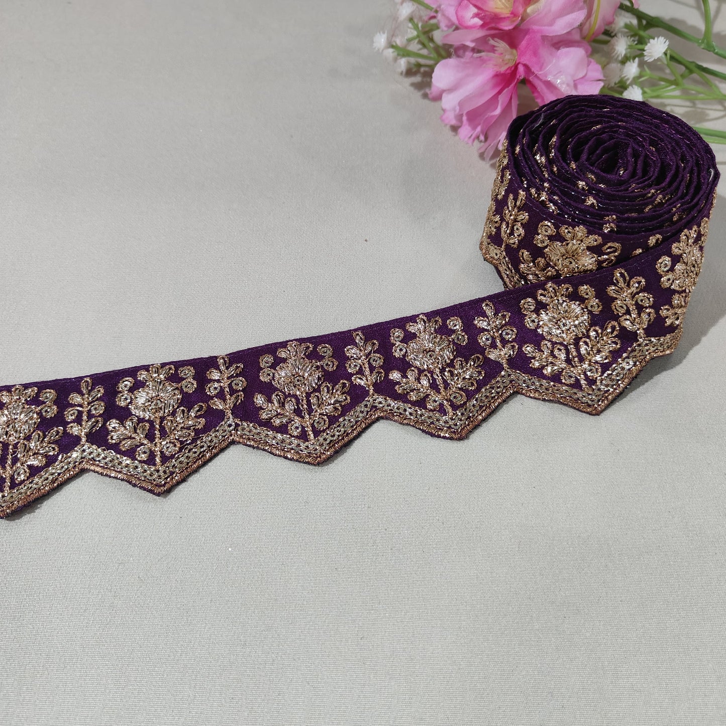 Purple Chevron Zari Embroidery Lace 15837
