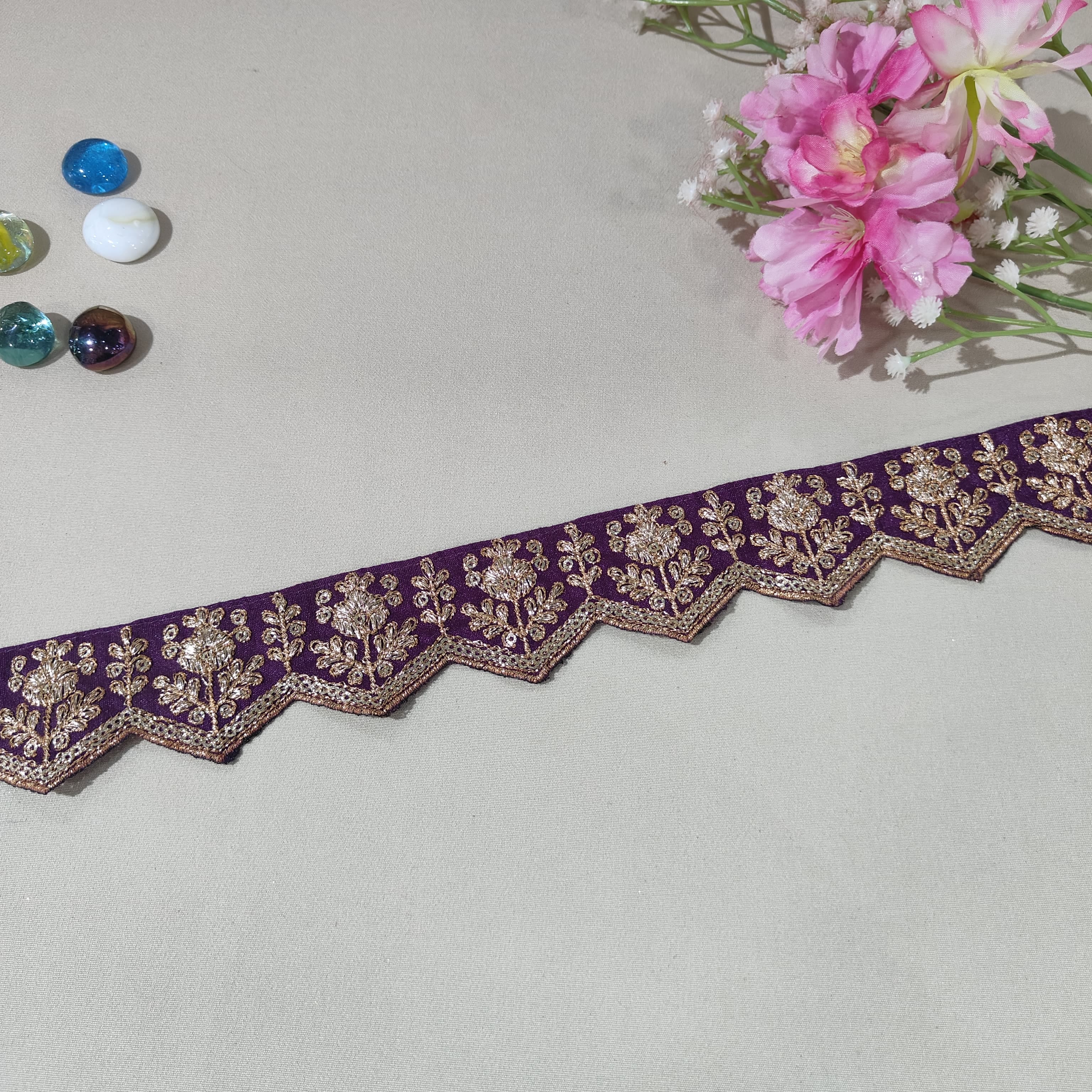 Purple Chevron Zari Embroidery Lace 15837