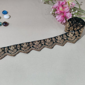 Dark Green Chevron Zari Embroidery Lace 15845