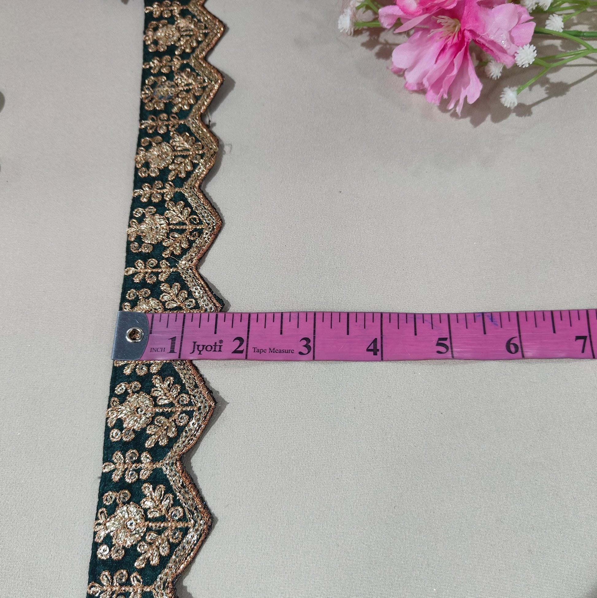 Dark Green Chevron Zari Embroidery Lace 15845
