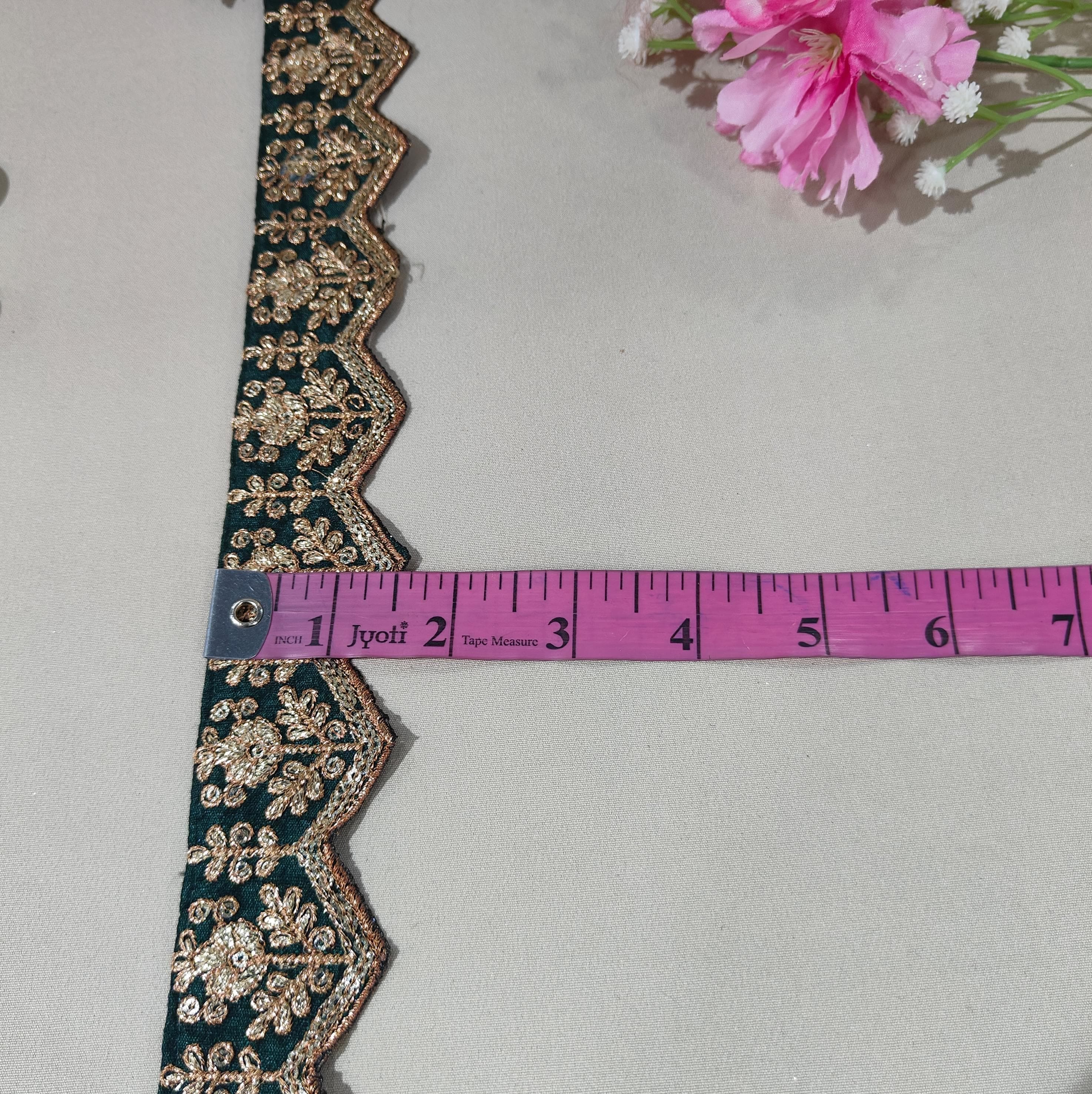 Dark Green Chevron Zari Embroidery Lace 15845
