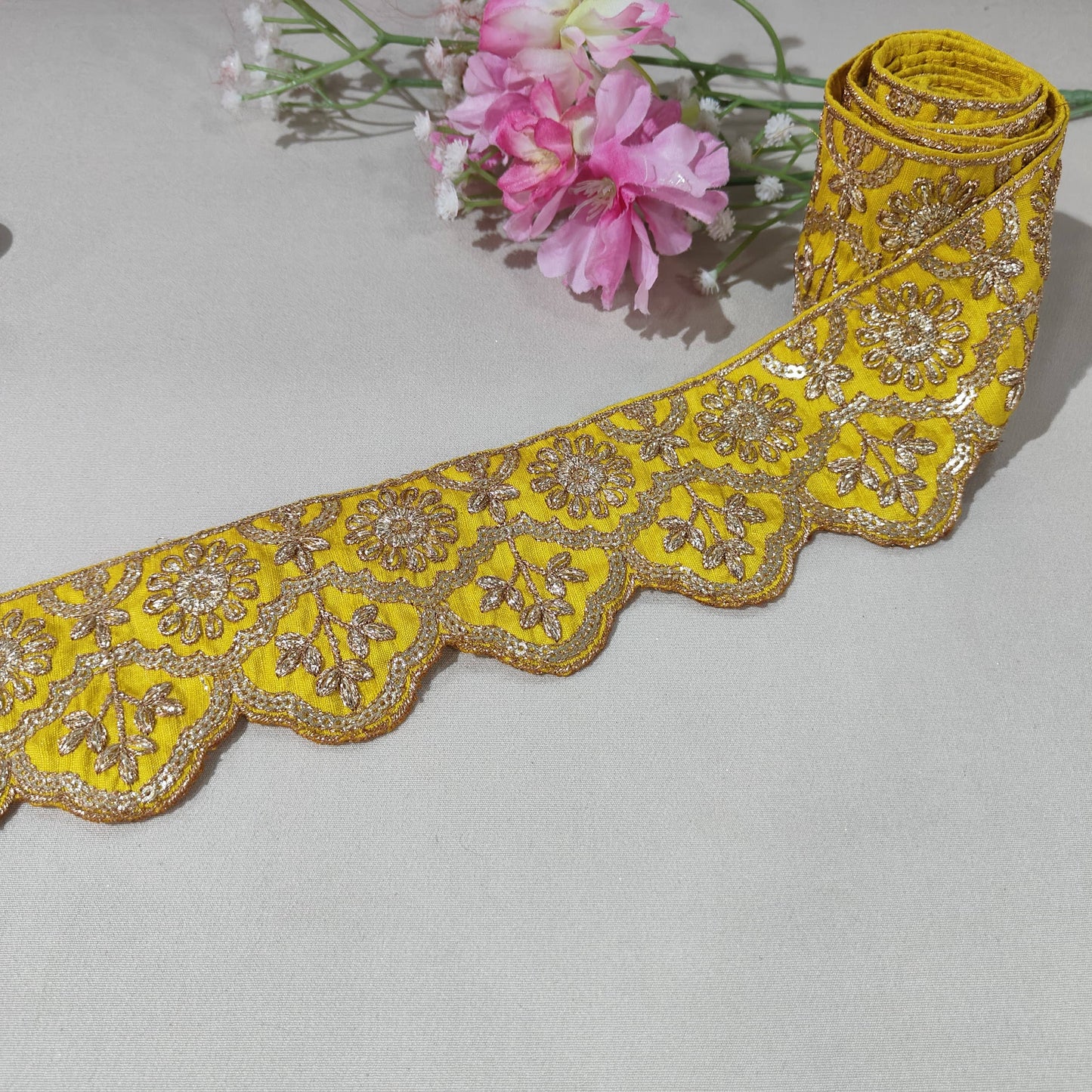 Mustard Yellow Traditional Zari Embroidery Lace 15867