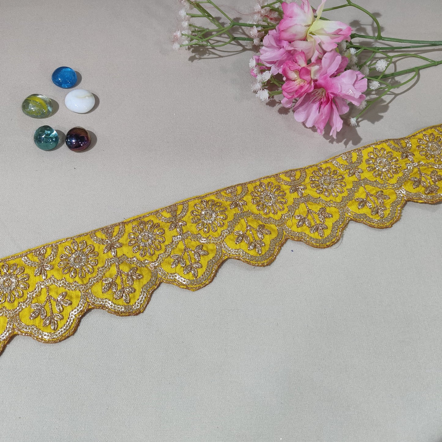Mustard Yellow Traditional Zari Embroidery Lace 15867