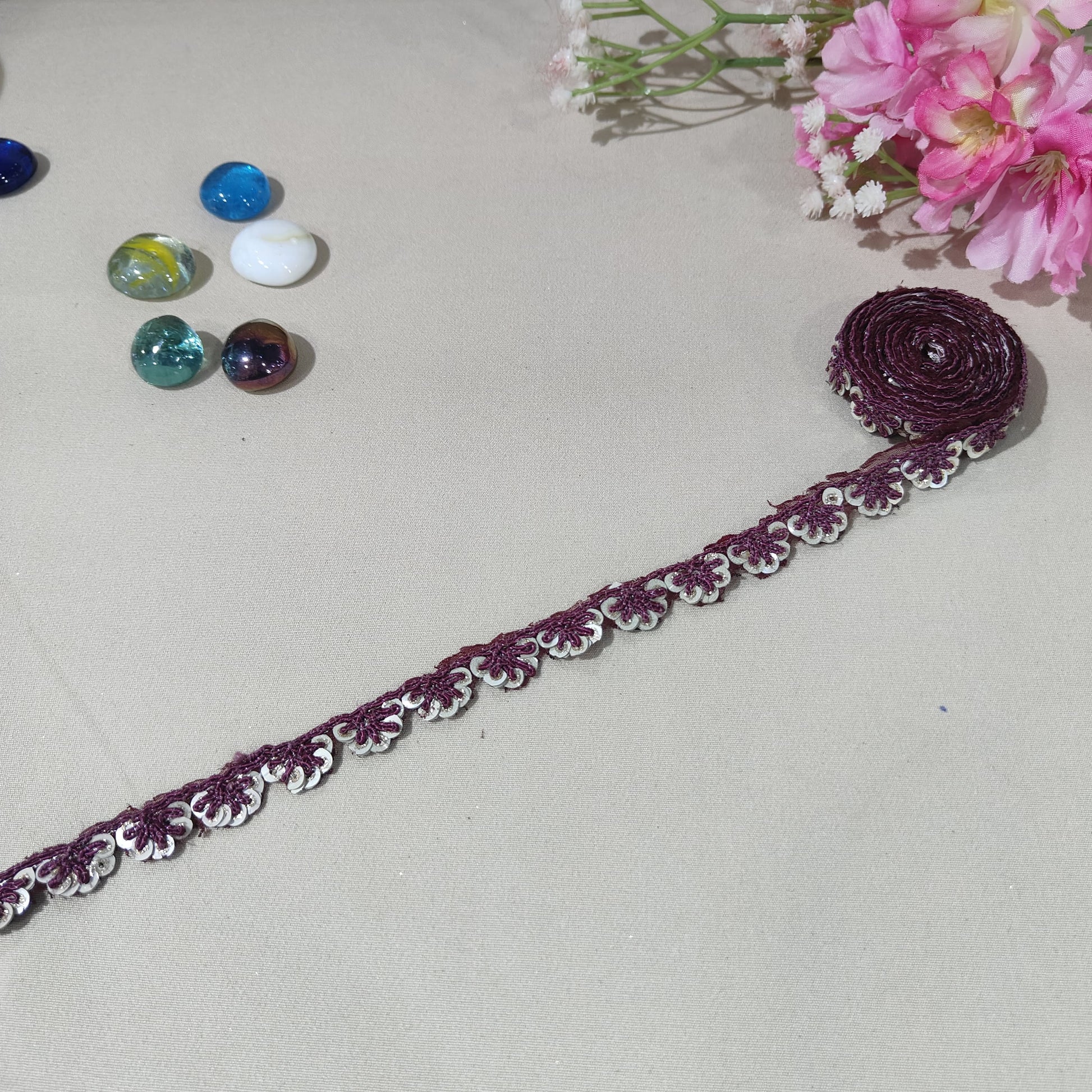 Wine Sequins Lace 21841