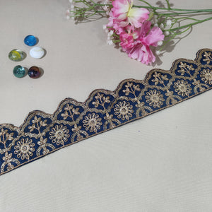 Teal Blue Traditional Zari Embroidery Lace 15862