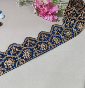 Teal Blue Traditional Zari Embroidery Lace 15862