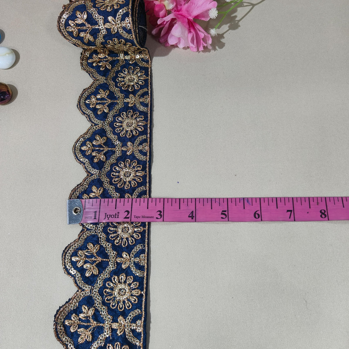 Teal Blue Traditional Zari Embroidery Lace 15862