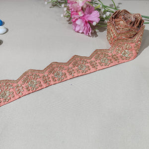 Peach Pink Chevron Zari Embroidery Lace 15847