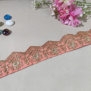 Peach Pink Chevron Zari Embroidery Lace 15847