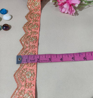 Peach Pink Chevron Zari Embroidery Lace 15847