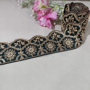 Dark Green Traditional Zari Embroidery Lace 15859